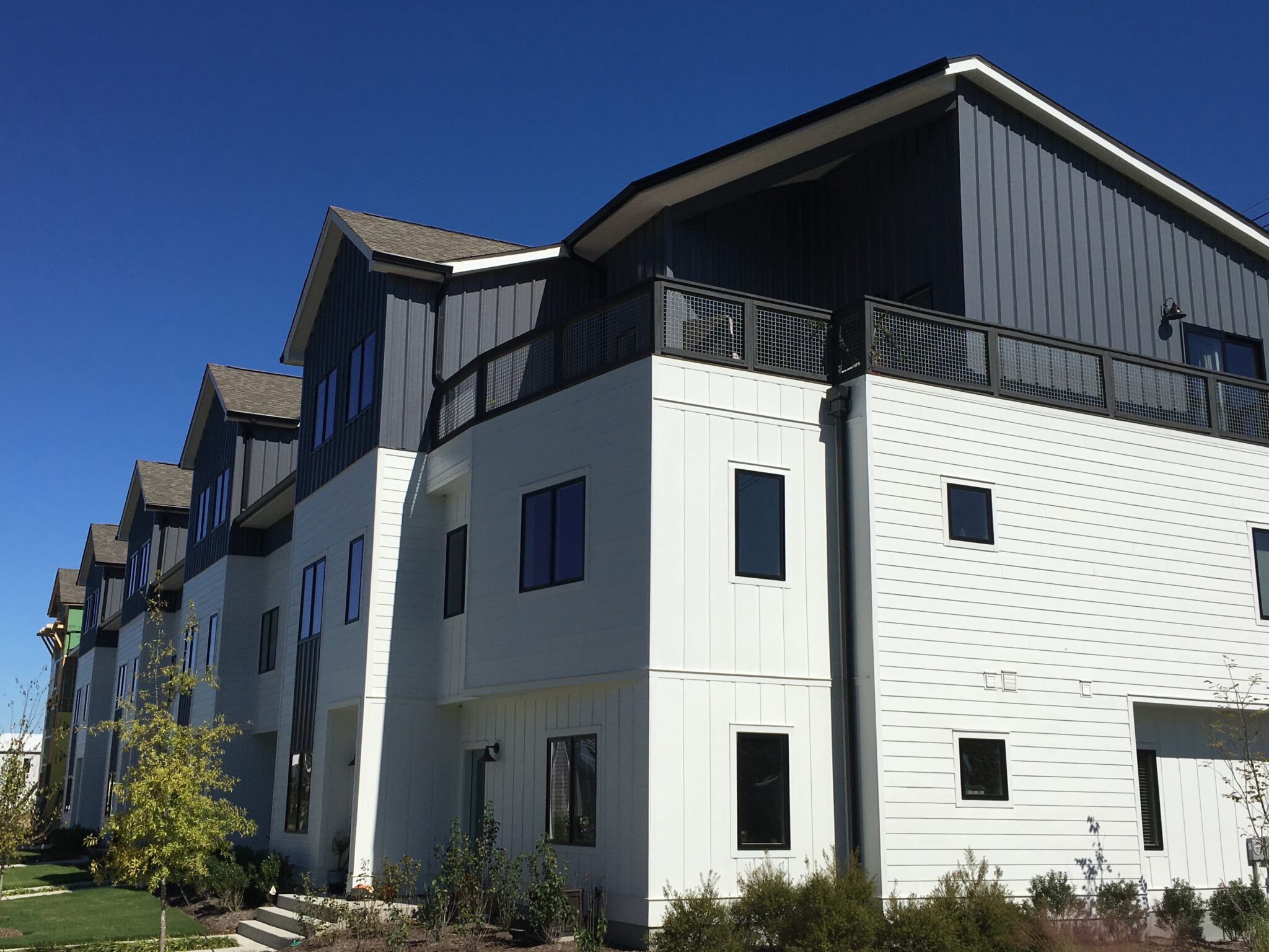 Modern apartment complex built with prefabricated metal.