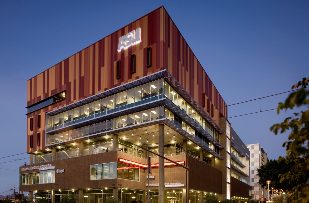 Prefabricated metal building of ASU Walter Cronkite School of Journalism.