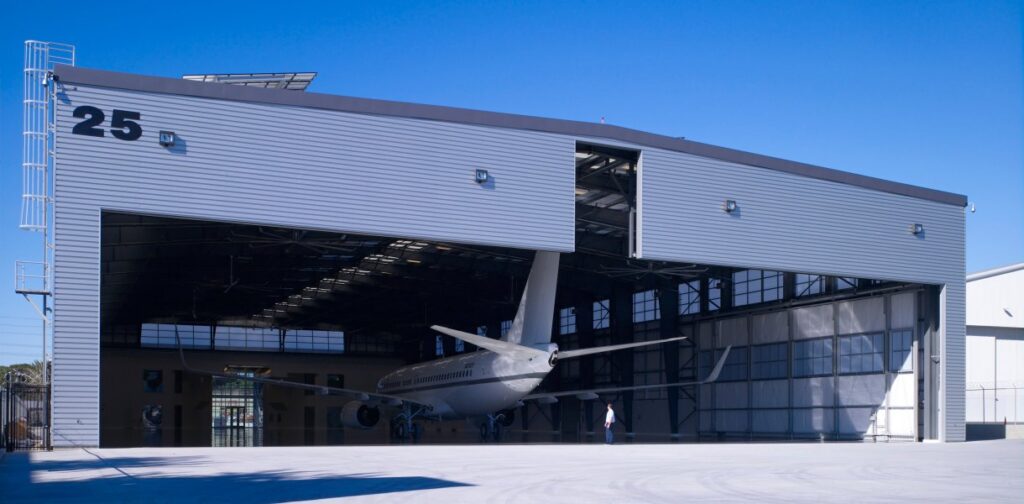 Bob Hope Airport Hangar 25, a prefabricated metal building for aircraft storage.