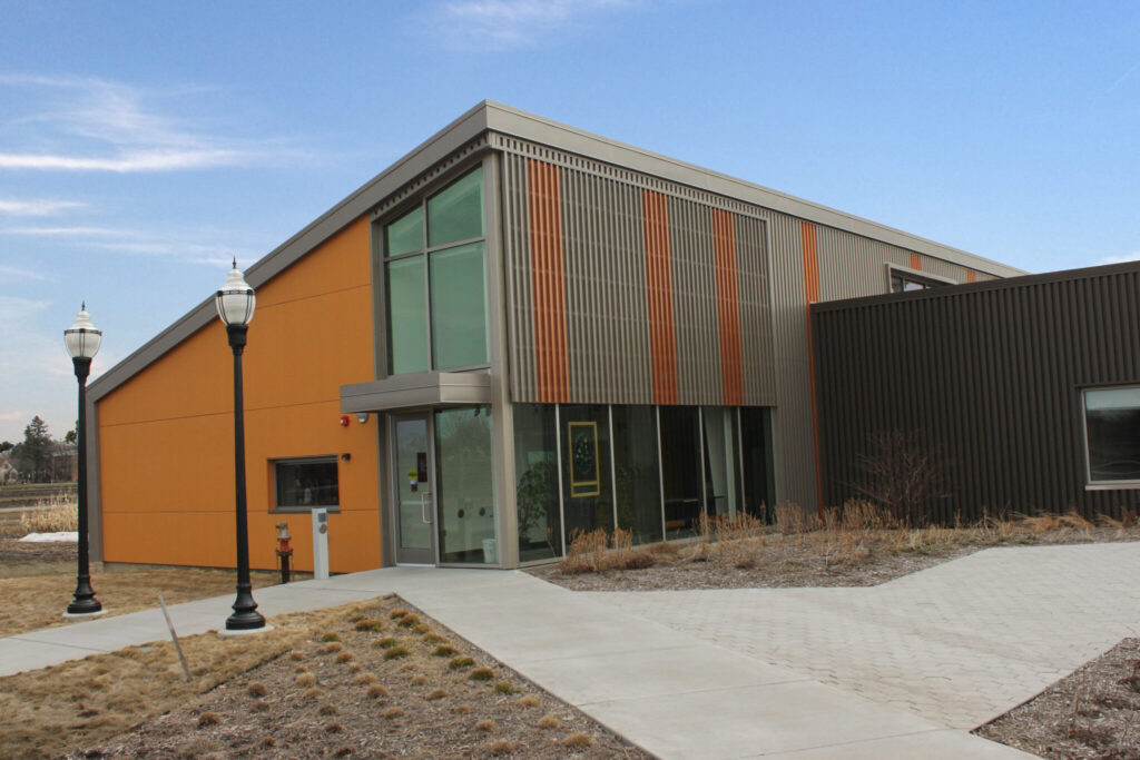 Prefabricated metal building used as a bee research facility.