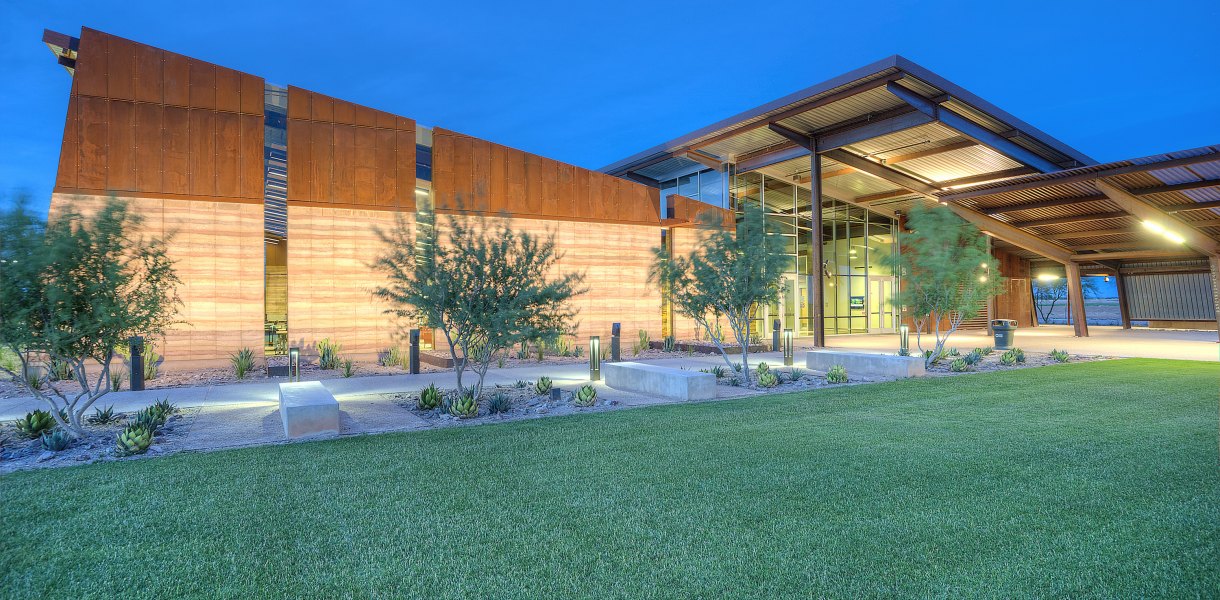 Prefabricated metal building of Central Arizona College Maricopa Campus.